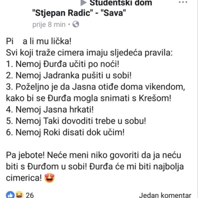 Najsmješnije objave "tražim cimera" sa domskih grupa
