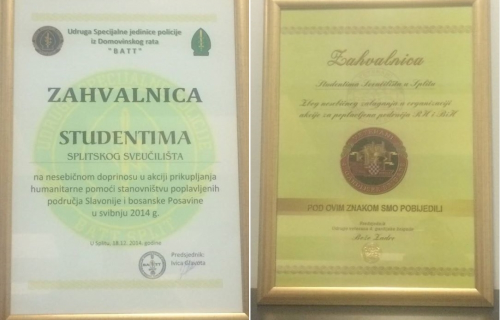 Zahvalnice splitskim studentima za Slavoniju Zahvalnice splitskim studentima za Slavoniju