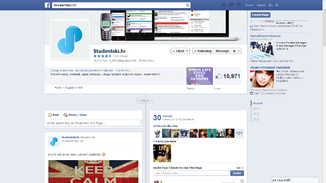 Stari izgled Facebook stranice
