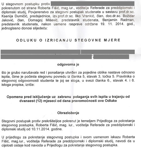 Odluka ekonomskog fakulteta Odluka o suspenziji