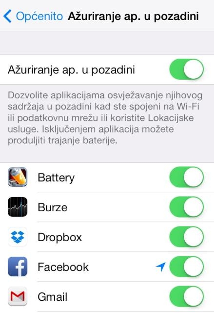 Ažuriranje aplikacija u pozadini Ažuriranje aplikacija u pozadini